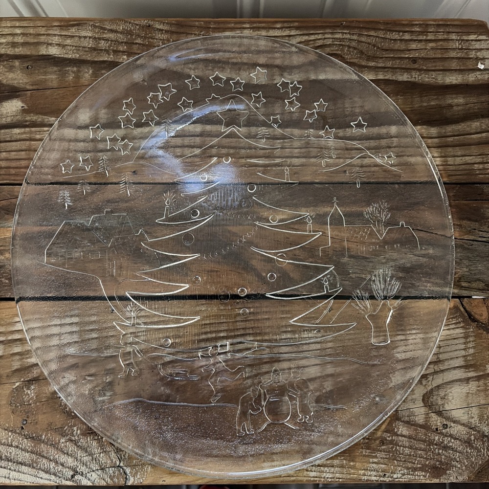 Christmas Scene Serving Plate Platter Vetreria Etrusca 12" Glass Made In Italy